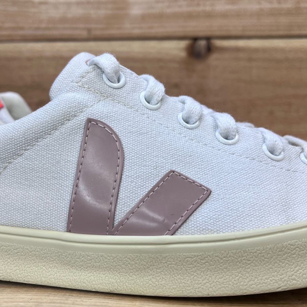 Veja White Sneakers with Pink Accent and Coral Heel - Picture 3 of 15